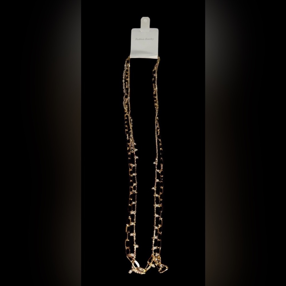 Gold Layered Necklace Set | Paperclip Chain & Pearl Station | Dainty Boho